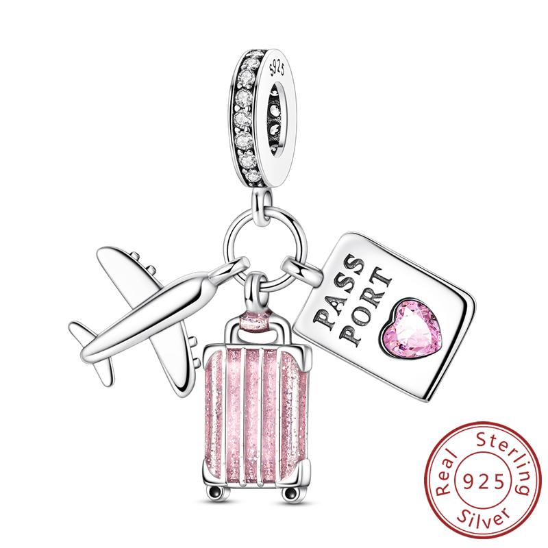 S Original Copper Charms Beads Cross Heart Whale Shark Airplane Charms Fit Bracelet Woman Diy Jewelry Gift