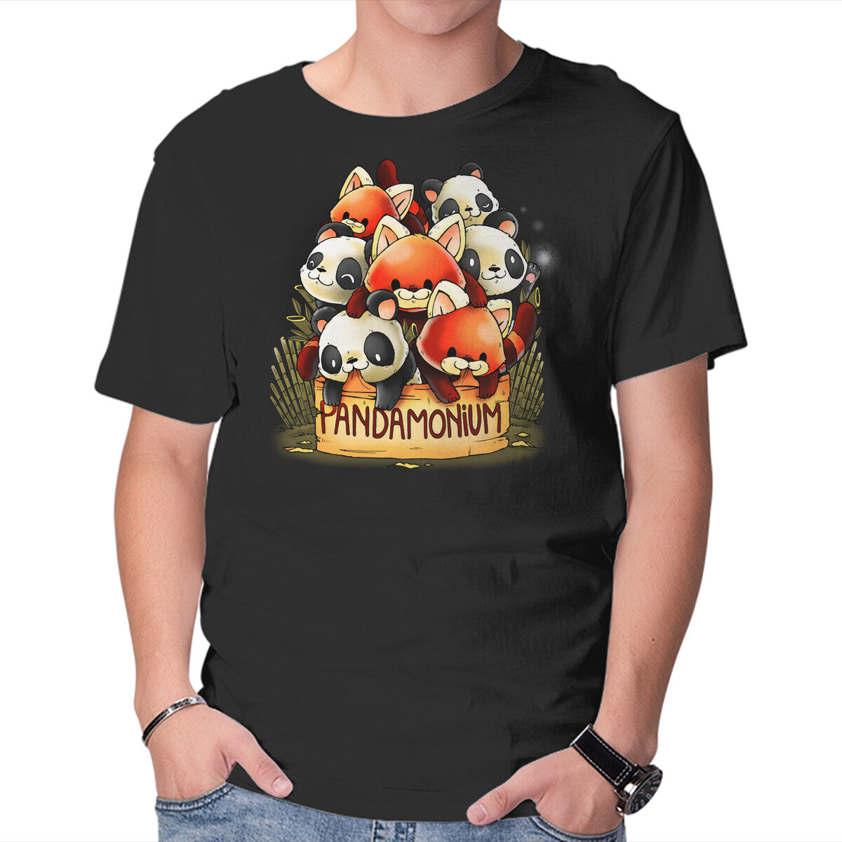 Unisex Crew Neck T-Shirt Pandamonium Graphic Short Sleeve Casual Tee M