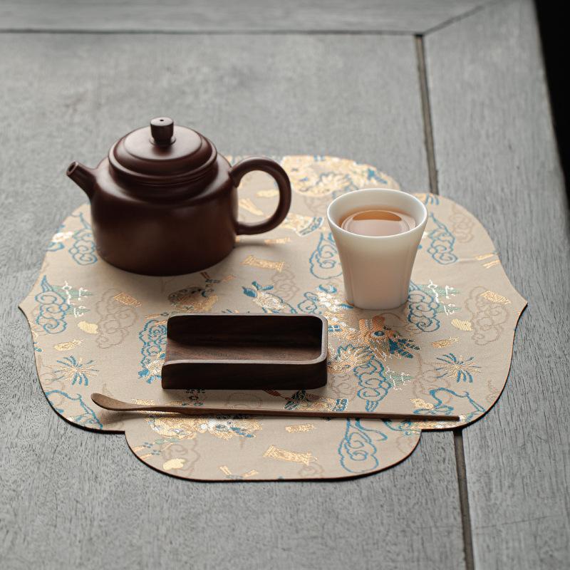 Chinese Zen Zodiac Dragon Dry Pour Mat Jacquard Brocade Embroidery Tea Table Runner Dry Pour Mat Coaster Tea Towel Napkins