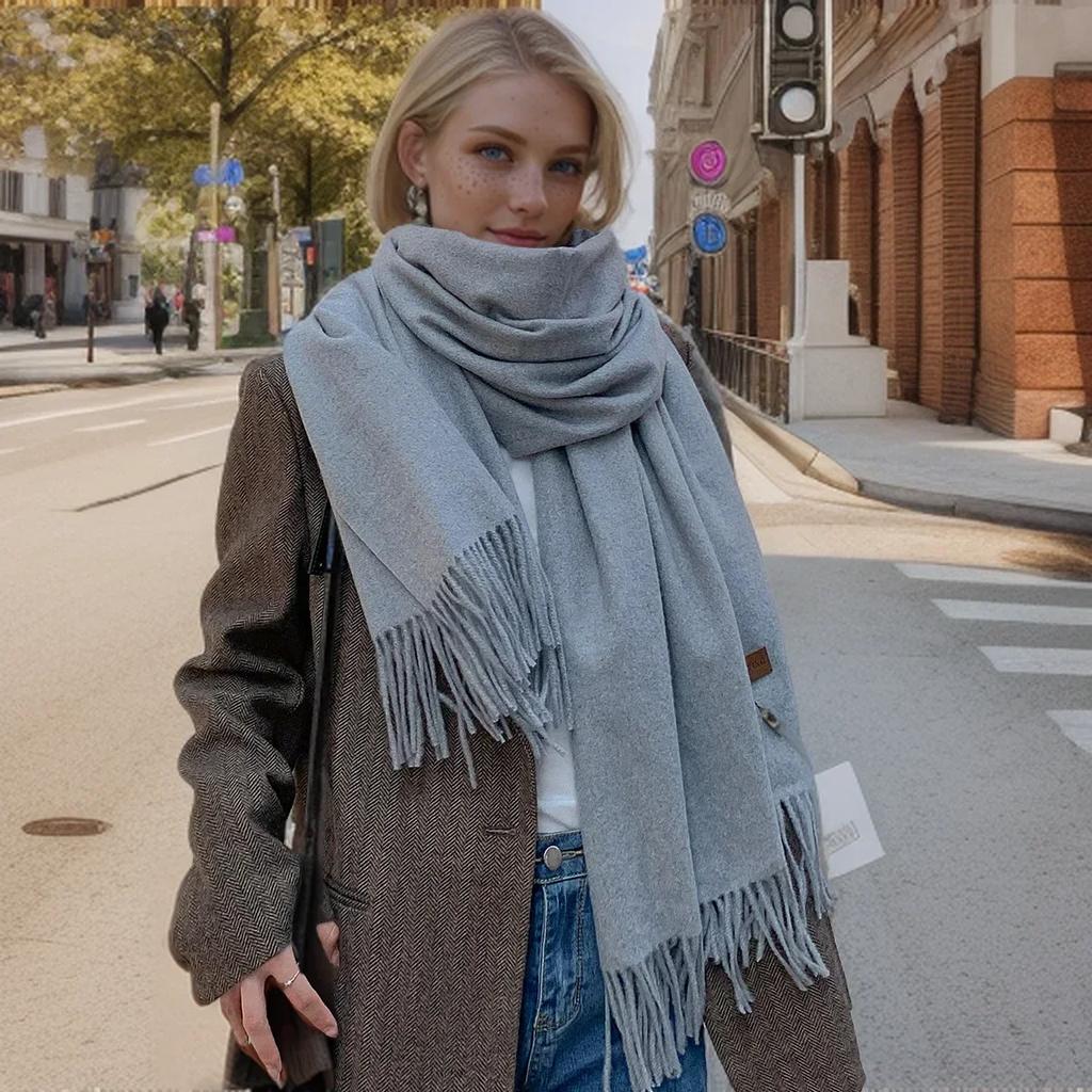Solid Color Cashmere Scarf For Women Thick Warm Winter Pashmina Shawls Wraps Tassel Female Blanket Echarpe Bufanda Hijab