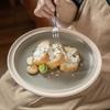 Vintage Thick White Edge Ceramic Bowl Plate Tableware Round Bowl Household Dish Plate Large Plate Restaurant Salad Bowl Ramen Bowl