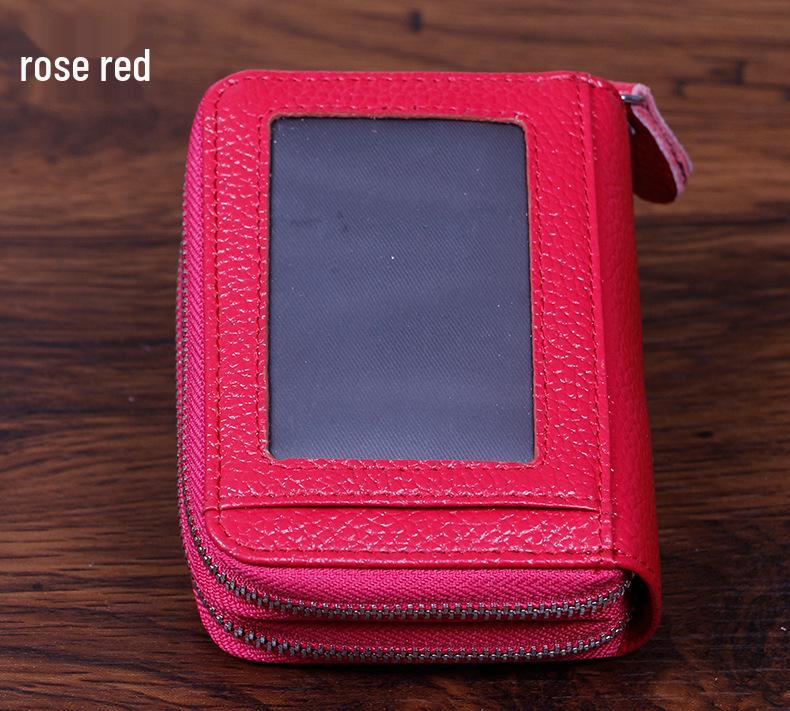 RFID Cowhide Leather Card Holder & Coin Purse with Double Zipper