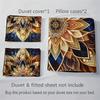 Golden Mandala Floral 3-Piece Duvet Cover Set with 2 Pillowcases - Breathable Polyester, All-Season, Machine Washable