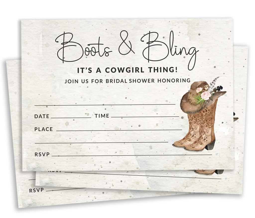 Inkdotpot 30A  CowgirlA  Fill-In Style Bridal Shower Invitations Wedding Blank