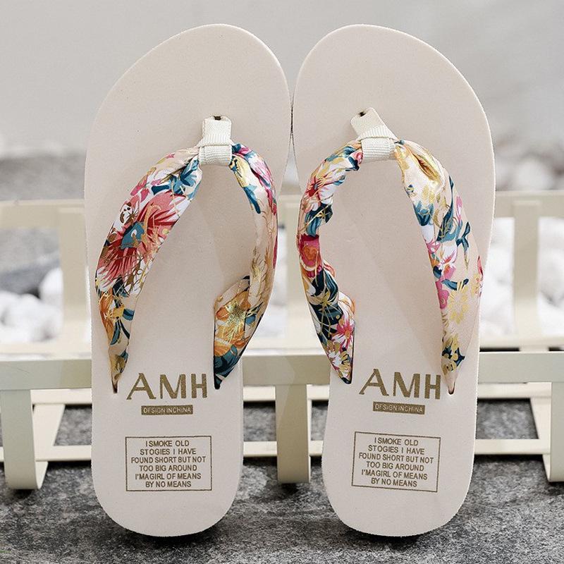 Women's Bohemian Satin Strap Platform Beach Slippers
