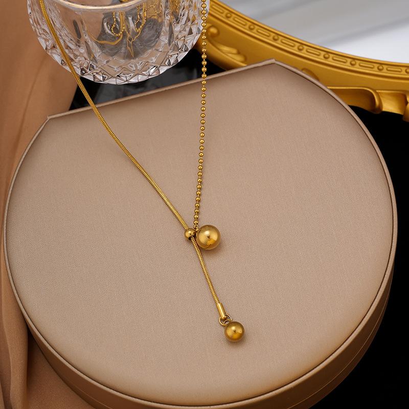 Ins Female Noble Tassel Necklace Luxurious and Tasteful Golden Saturn Bead Necklaces Hot Selling Adjustable Jewelry