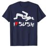 Abstract Brush Calligraphy I Love Sushi Red Heart Graphic Cotton Tshirt Japanese Food Retro Streetwear Loose Unisex Daily Tops