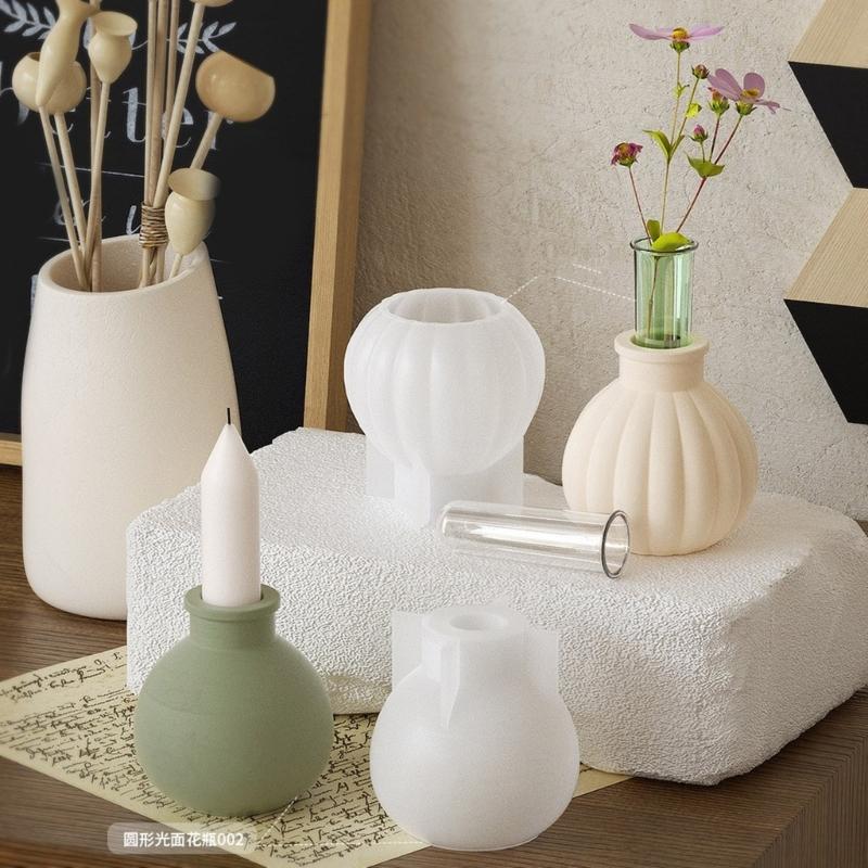 Silicone Mold for Gypsum Flower Vase and Candle Stand Candlestick Making Mould Round Plaster Vases Molds Jewelry Tool