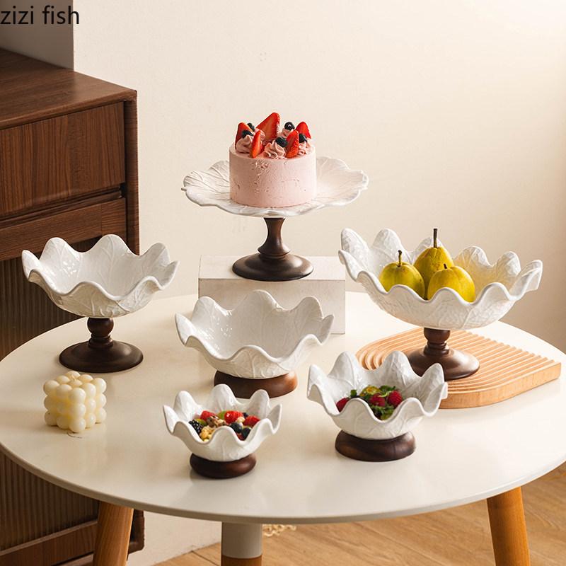 High Footed Cake Tray Dim Sum Dish Dessert Plate Cake Stand Display Stand Pastry Plate Fruit Bowl Snack Bowl Bread Plates
