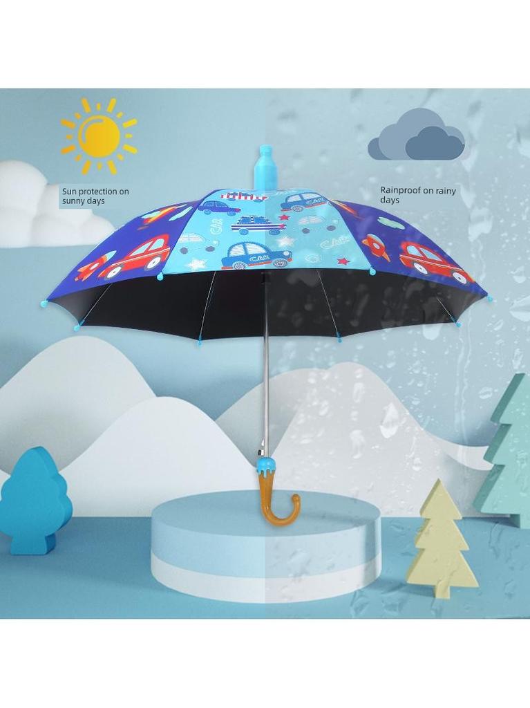 Children's Umbrella for Boys and Girls, Kindergarten and Primary School Students, Cartoon Black Plastic Sun Protection, Dual-Use for Sun and Rain