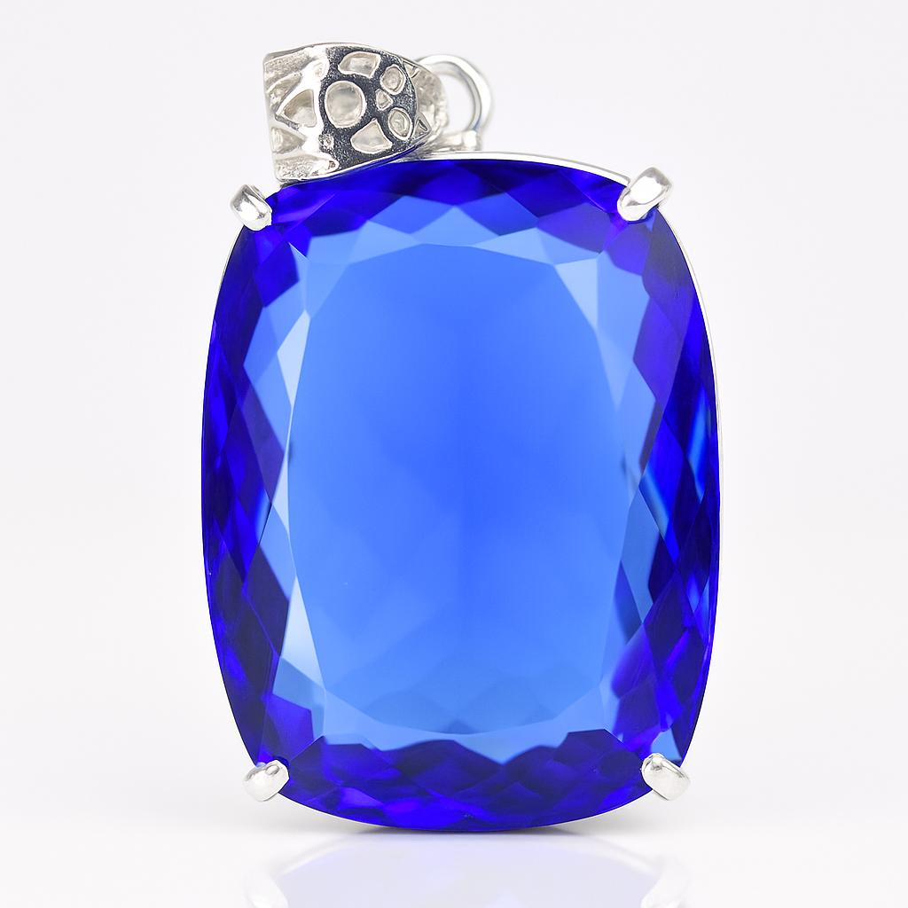 Top Quality 83.2 Ct CERTIFIED Blue Tanzanite 925 Sterling Silver Cushion Pendant AI-94-NS