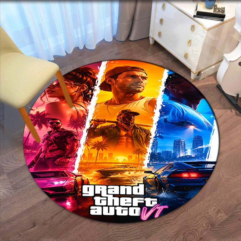 GTA 6 Bedruckter Runder Teppich Teppich Stuhlteppich Bereichsteppich Eingang Fußmatten, für Bürostuhl Wohnzimmer Schlafzimmer Küche.