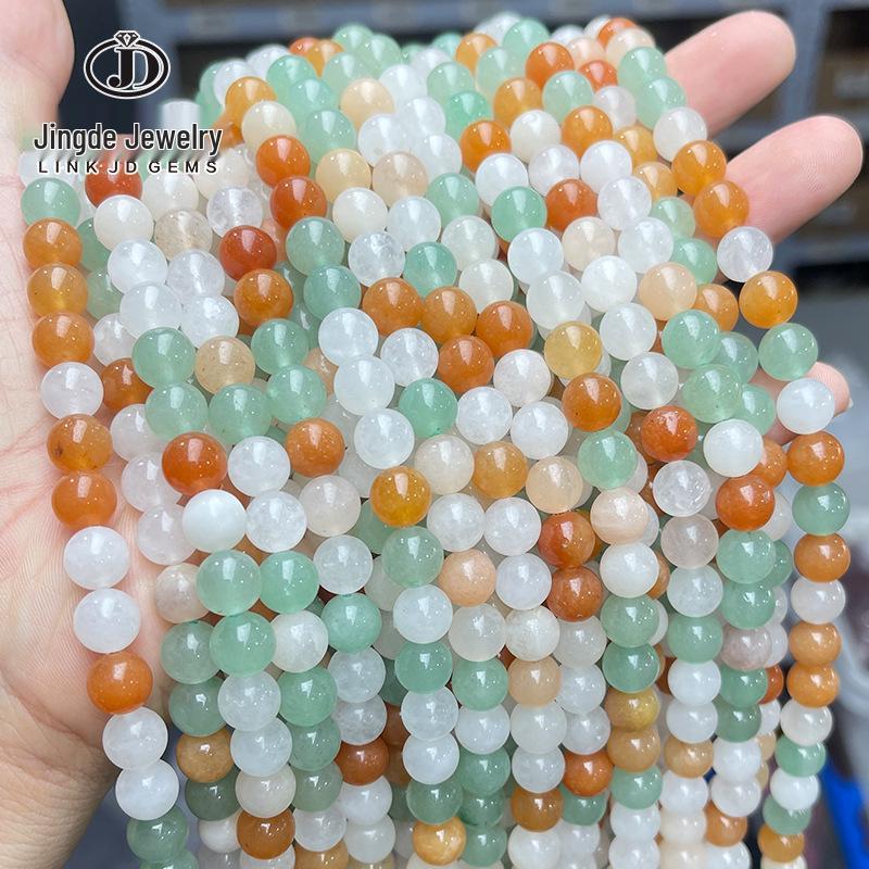 Jingde Tricolor Natural Jade & Aventurine Round Beads for DIY Jewelry