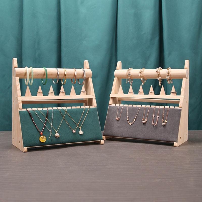 Elegant Wood Rings Holder Necklace Display Stand Fashionable Jewelry Display Rack Wood Texture for Jewelry Organization