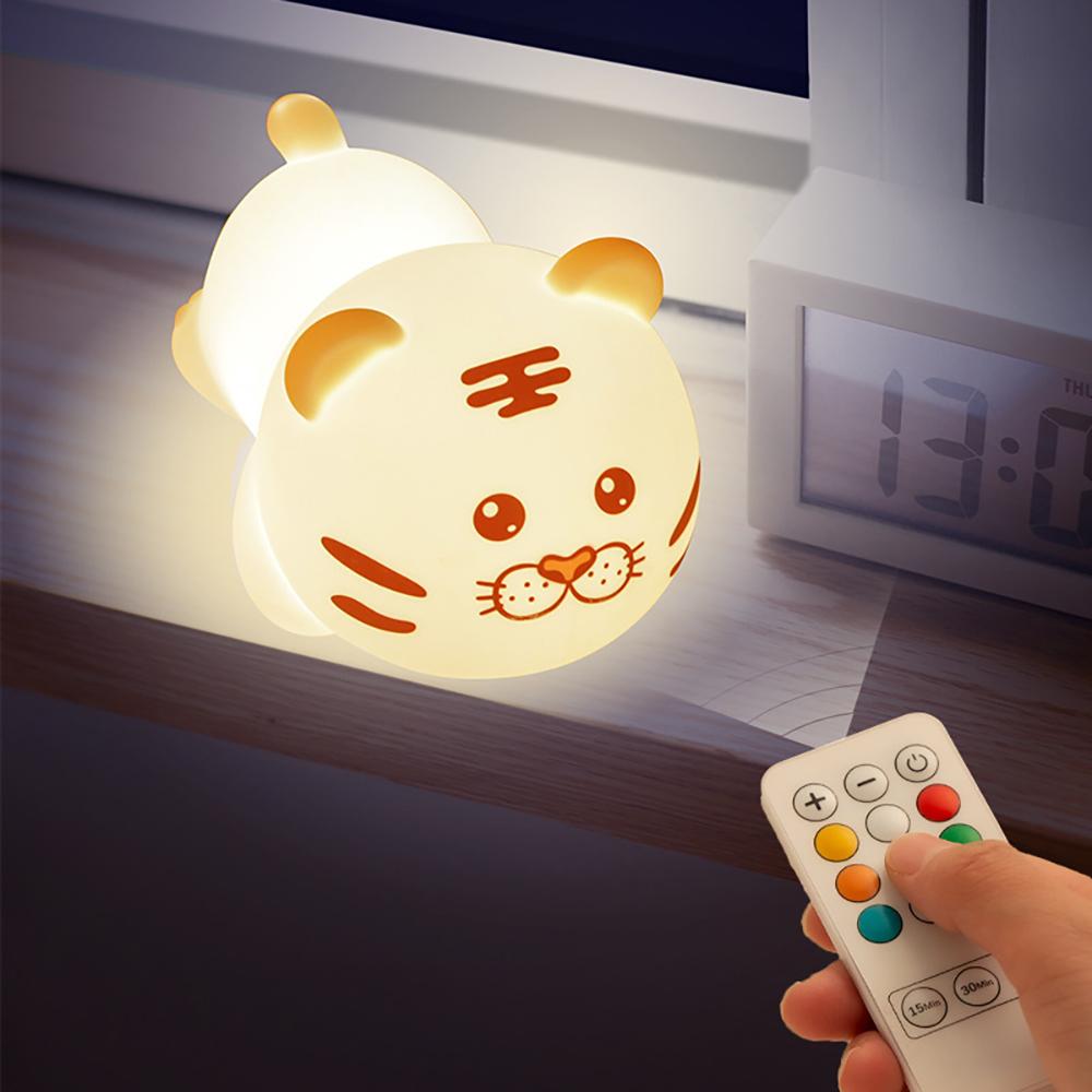 Silicone Rabbit NightLight,Tiger Patting Lights with Remote, Colorful Atmosphere Lamp, Children Kids Holiday Gift