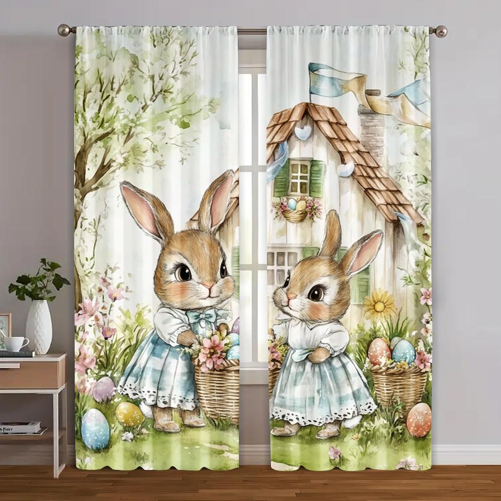 Set Of 2 Curtains Digital Printed Retro Easter Polyester Easy Install Without Rod All Seasons Ldeal Bedroom Living Room Made Sitting Window Treatment
