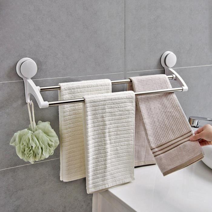 Double Layer Rail Shelf Suction Cup Towel Rack Stainless Steel Wall Mount Bathroom Towel Holder Rack Bathroom