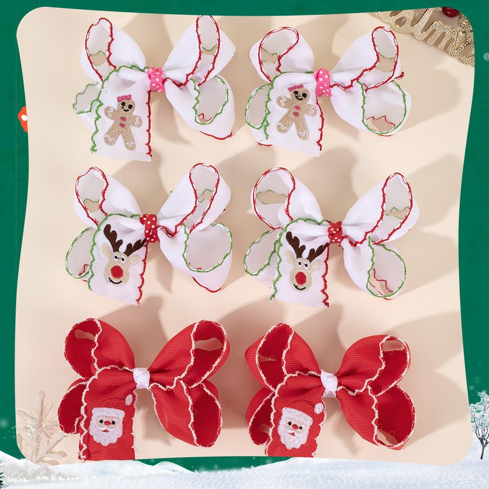 Children's three-dimensional lock edge bow children's hair clip Santa Claus embroidery thread band hair clip handmade baby hair accessory