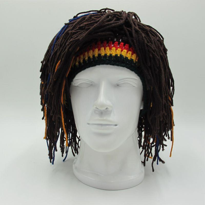 

1Pcs Funny Wig Beard Knitted Hats Punk-Style Knitted Cap Hobo Mad Scientist Hip Hop Handmade Knit Warm Winter Cap Beanies Hat