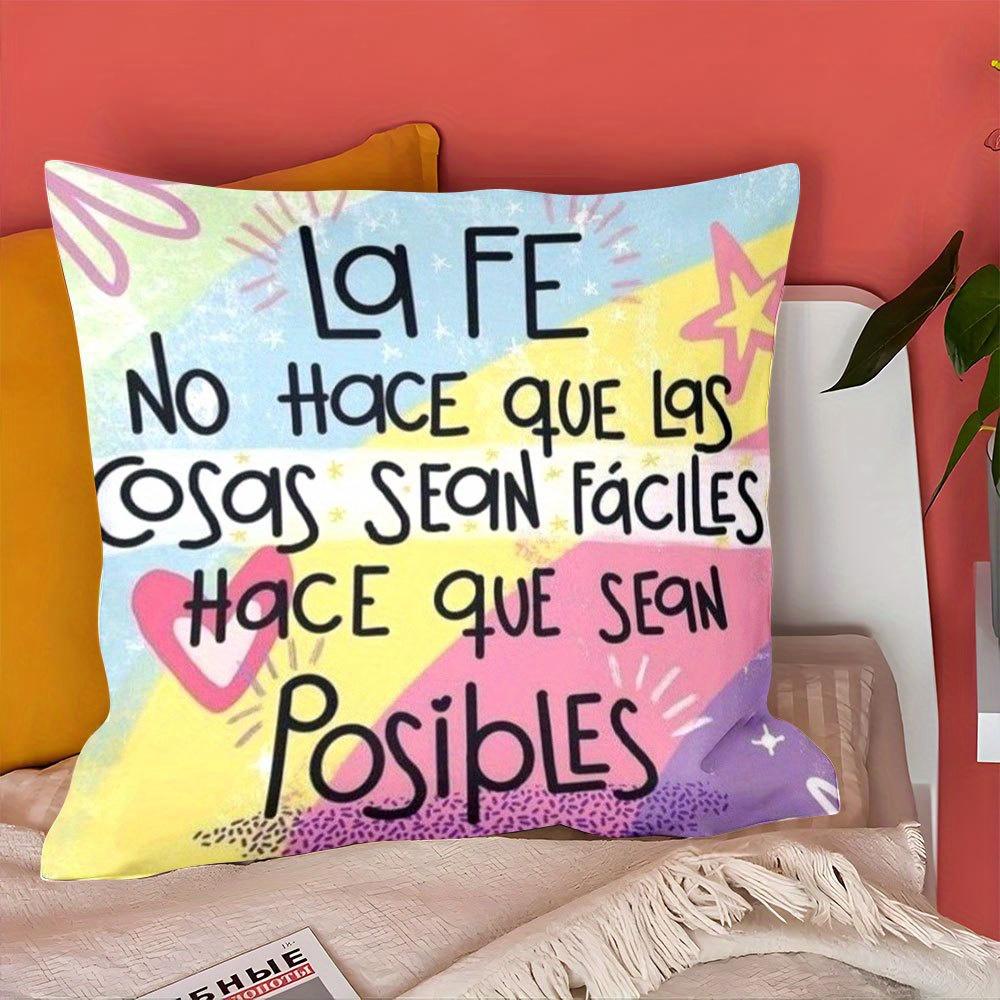 1Pc Spanish Faith Inspirational Quote Throwpillow Cover,Suitable For Sofa,Bedroom,Living Room,Heartwarming Gift For Faith Lovers