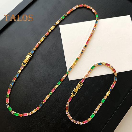 Retro Style Necklace Bracelet Colorful Cubic Zirconia Choker Necklace Women Bracelet Wedding Party Formal Jewelry