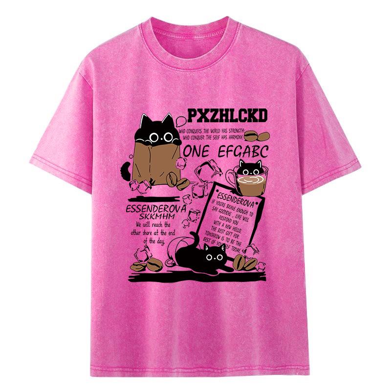 Damen Plus Size distressed gewaschene Baumwolle Kurzarm Retro Print lockeres T-Shirt L magenta
