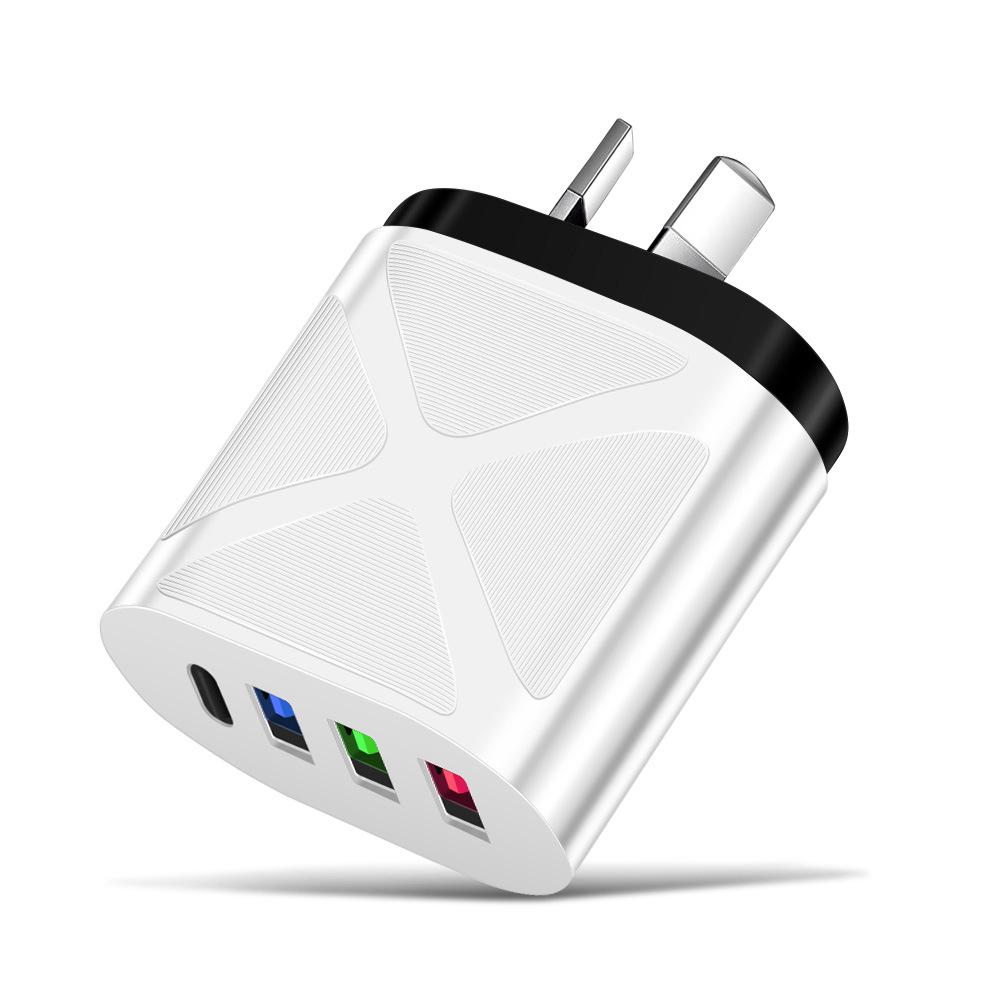 Multi-Port 5V 2.4A Reise-Ladegerät mit 3 USB- & Typ-C-Anschlüssen für EU-, US-, UK-Standards