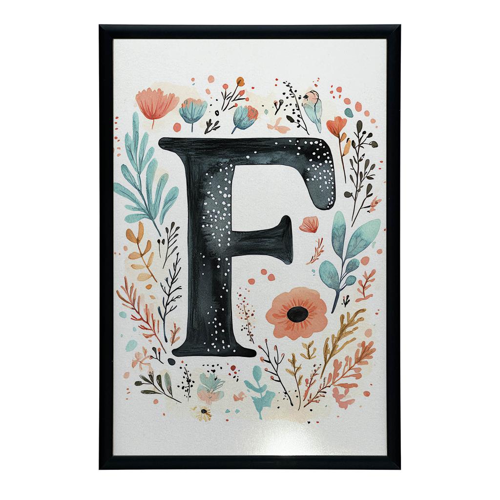 Plakat "F" Z Kolorowymi Kwiatami Plakat "F" Z Kolorowymi Kwiatami, 50X70 Cm, Rama Drewniana Jasny Dąb, Papier Matowy 230 Gsm