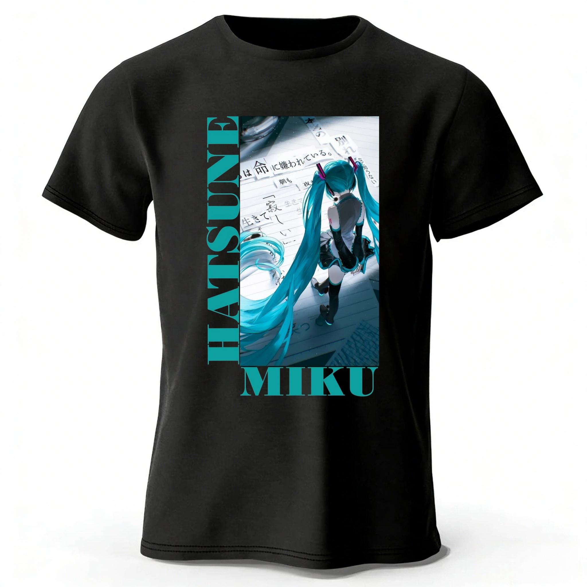 

Summer Hatsune Miku Printed Pure Cotton T-shirt Men Fashion Casual Comfortable Plus-size Short Sleeves Top XXL чёрный