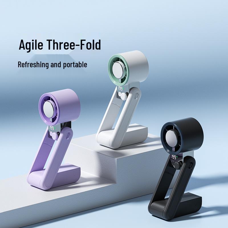 Portable Handheld Cooling Fan with Digital Display, Long Battery Life, USB Rechargeable, Foldable Design for Outdoor Use