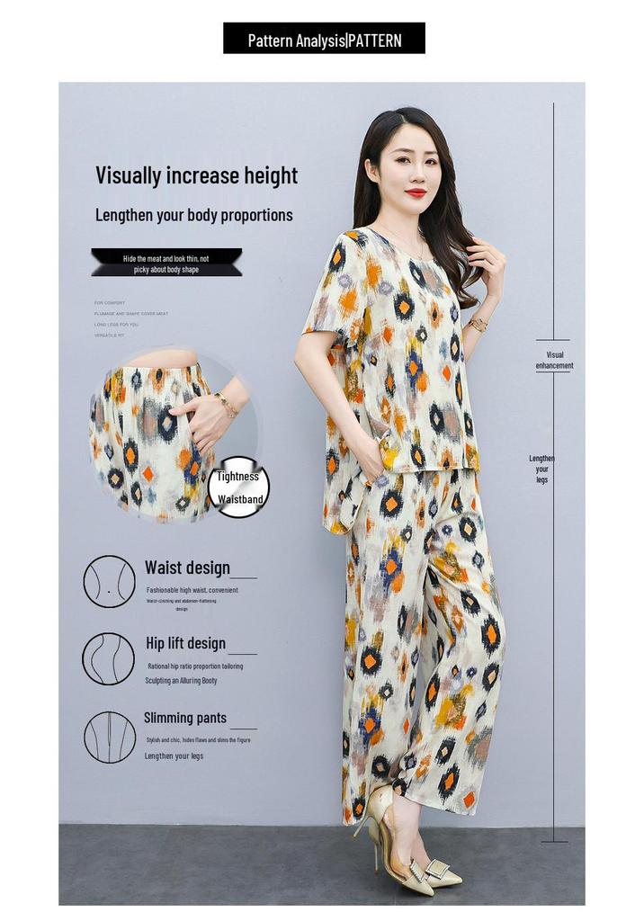 Women's Plus Size Summer Tie-Dye Cotton Linen Suit: Irregular Hem Top & Wide Leg Pants Two-Piece Set