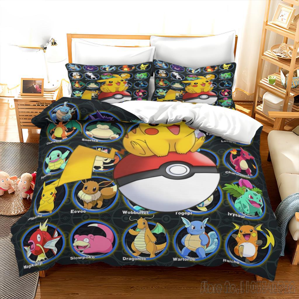 Anime Pikachu Duvet Cover Sets Bedroom Bedding For Boys Kids Teens Girls Pokemon Quilt Cover Pillowcases Christmas Gift