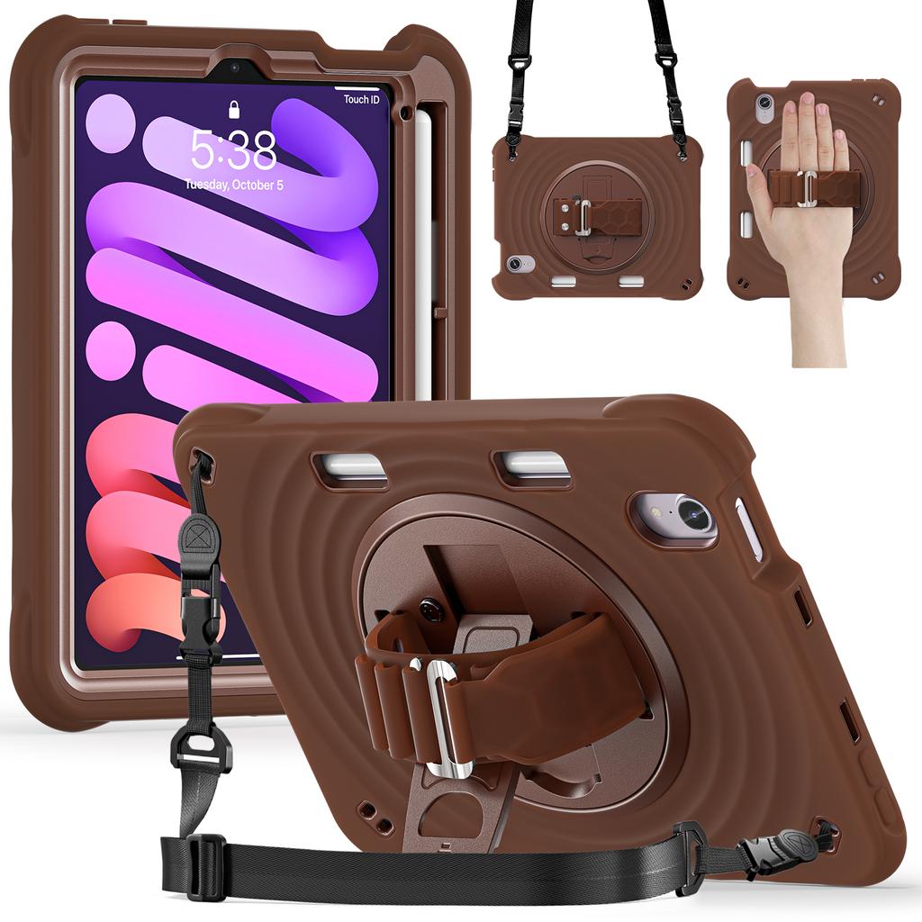 For iPad mini (2024)/(2021) Case with Shoulder Strap Kickstand PC + Silicone + TPU Tablet Cover