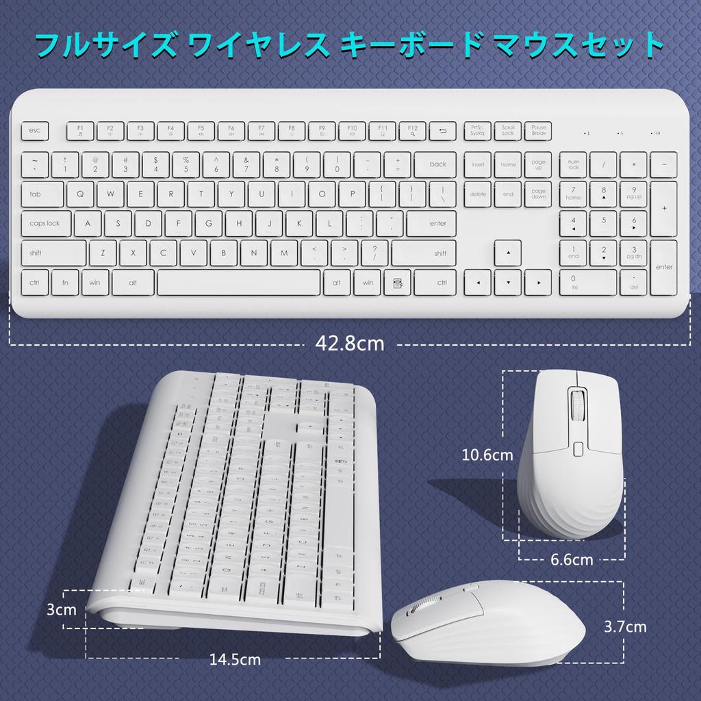 HUO JI Wireless Keyboard and Mouse Set, English Layout, Full-Size, Quiet Design, 2.4GHz Wireless, Thin, Ergonomic, Long-Lasting Use, Compatible with