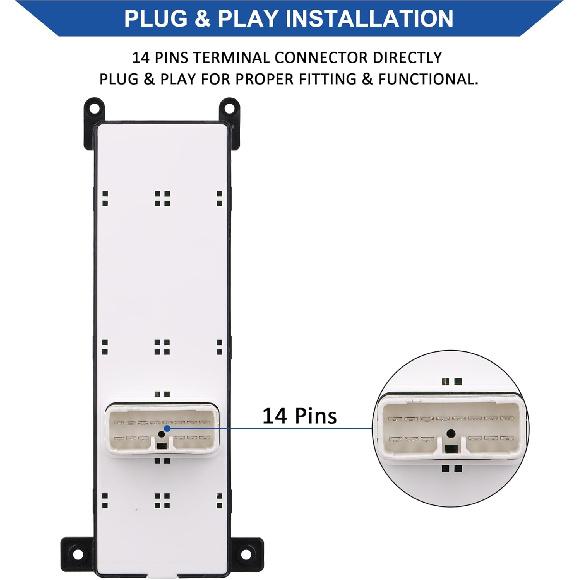 Master Power Window Switch Button, Front Left Driver Side, Compatible With 2009 2010 Hyundai Sonata Replace OE 93570-3K600