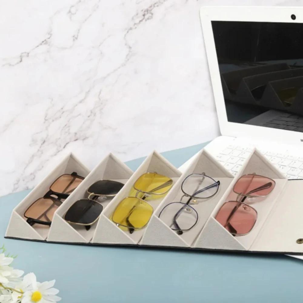 Portable Multi-Grid Foldable Glasses Organizer Travel Leather Eyeglasses Holder Display Storage Bags Jewelry Storage Organizer