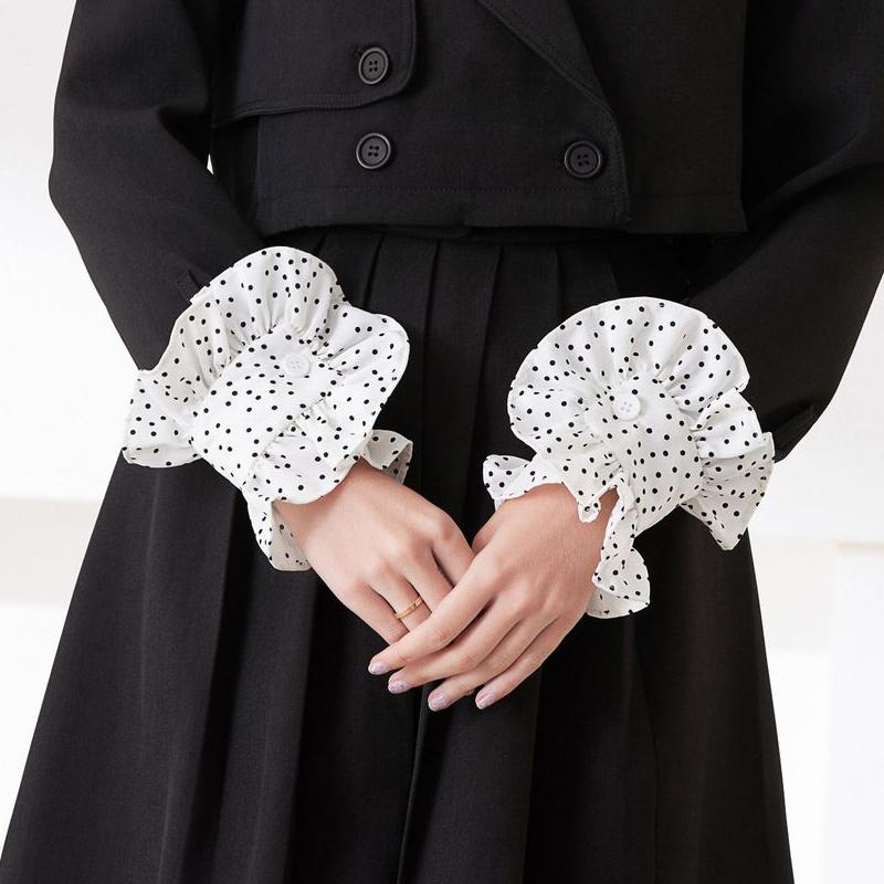Braceletes Femininos Curtos Florais em Camadas Elásticos Punho com Babados Falsos Mangas com Babados Preto Branco Acessório de Fantasia Braceletes para Menina