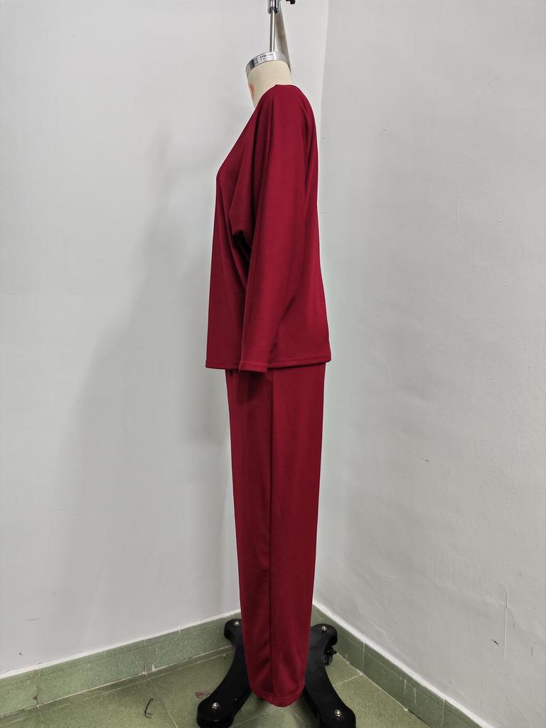 Ensemble trois pièces unicolore pour femme Printemps/Automne 2026: Haut à col rond, Manches courtes, Pantalon long, Manteau de longueur moyenne