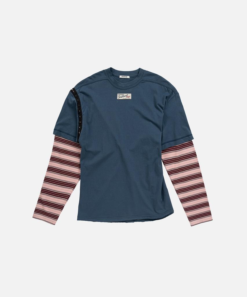 INSTANTFUNK Layered Sleeve Stripe T Shirt - Navy