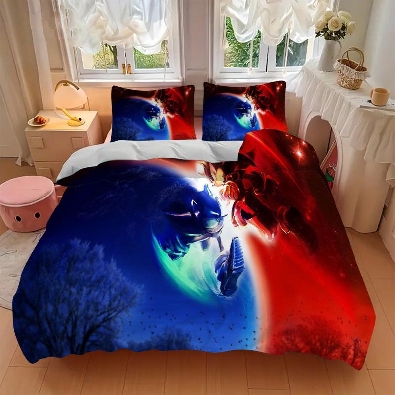 Space Adventure Sonic Vs Shadow Print 3Pcs Bedding Setduvet Cover With 2 Bedropillowcase Home Birthday Gift