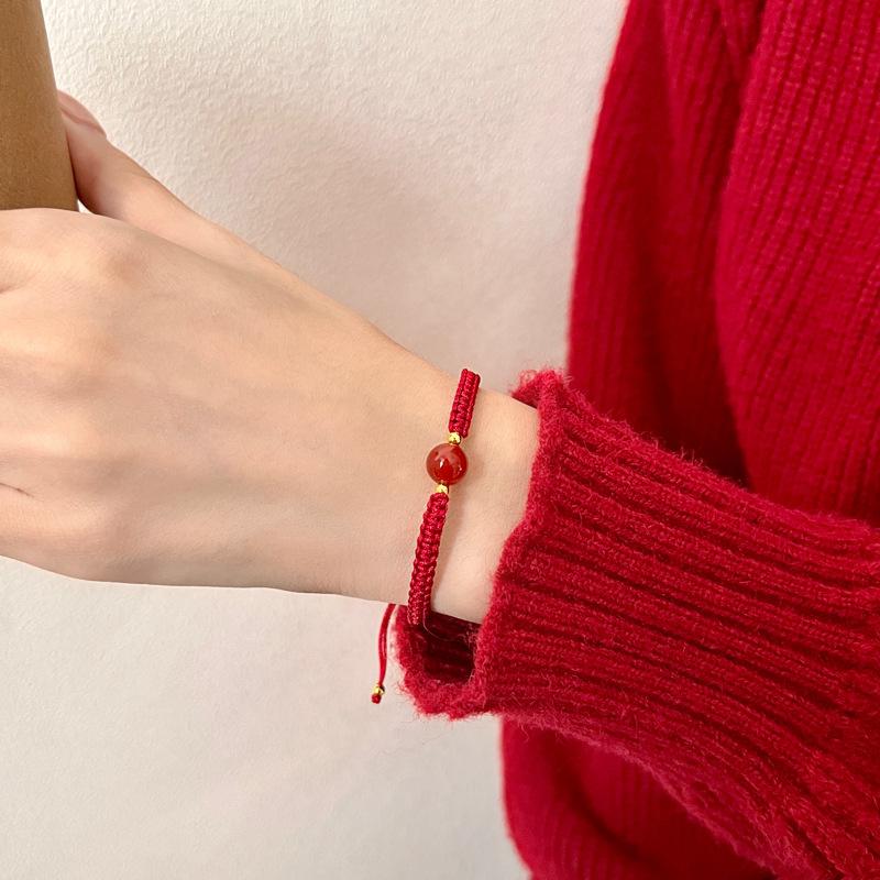 Agate Hand Rope Bracelet Hand Woven Lucky Transfer Beads Red Rope Adjustable Jewelry