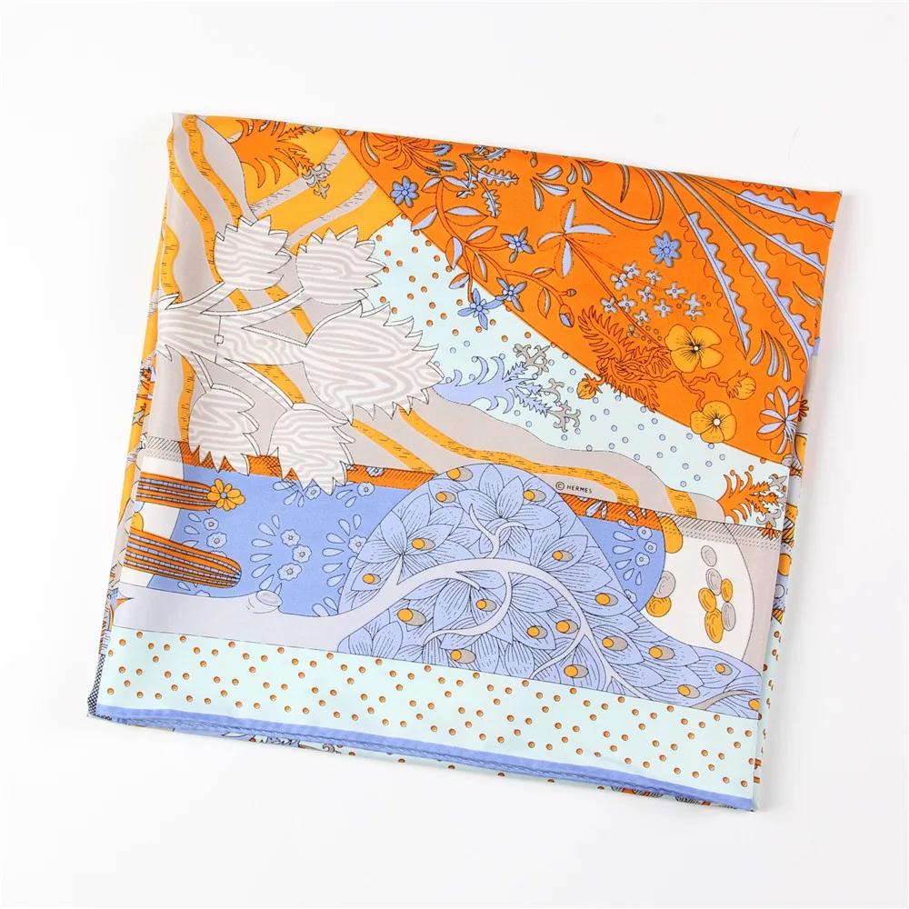 Manual Hand Rolled Twill Silk Scarf Women Concert Print Square Scarves Wraps Echarpes Curled Foulards Femme Bandana Hijabs 90Cm