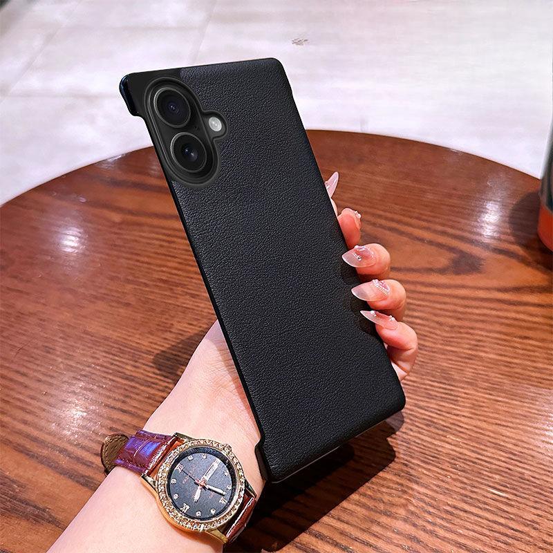 Applicable To IPhone16 Frameless Plain Leather Mobile Phone Case Simple 14 Apple 15 Promax Protective Case PC Hard