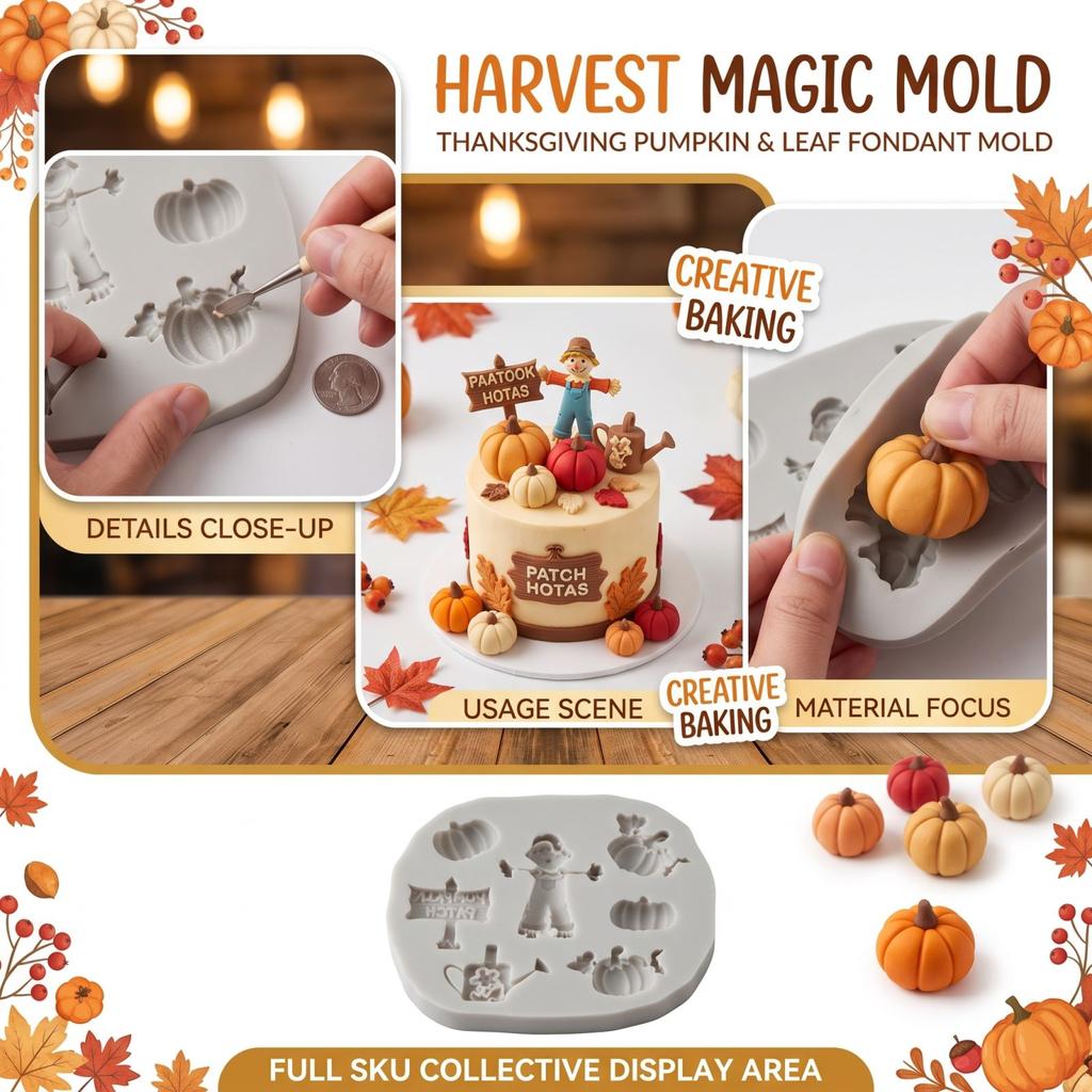 Thanksgiving Silicone for Fondant - Pumpkin and Maple, Baking Tool