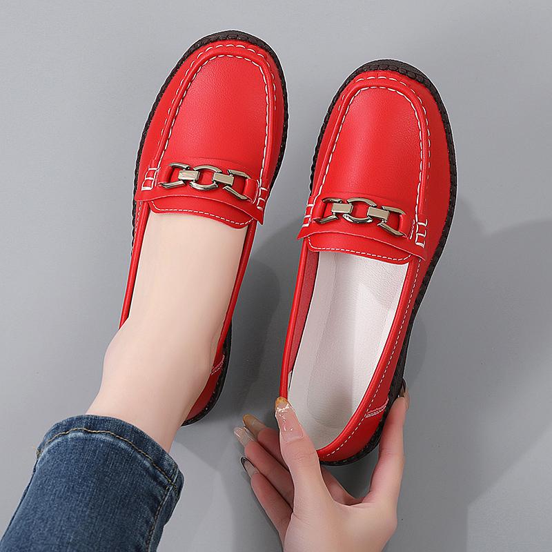 Women Simple Red Loafers Leather Driving Moccasins Comfort Flats Black Casual Slip on Plus Size Black Shoes