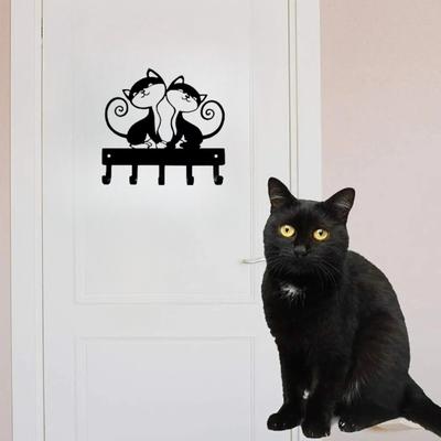 Dubbele Katten Sleutelrek Wandmontage Haak Up Kunstwerk Vorm Decoratie Accessoires Praktische en Stijlvolle Woondecoratie Oplossing