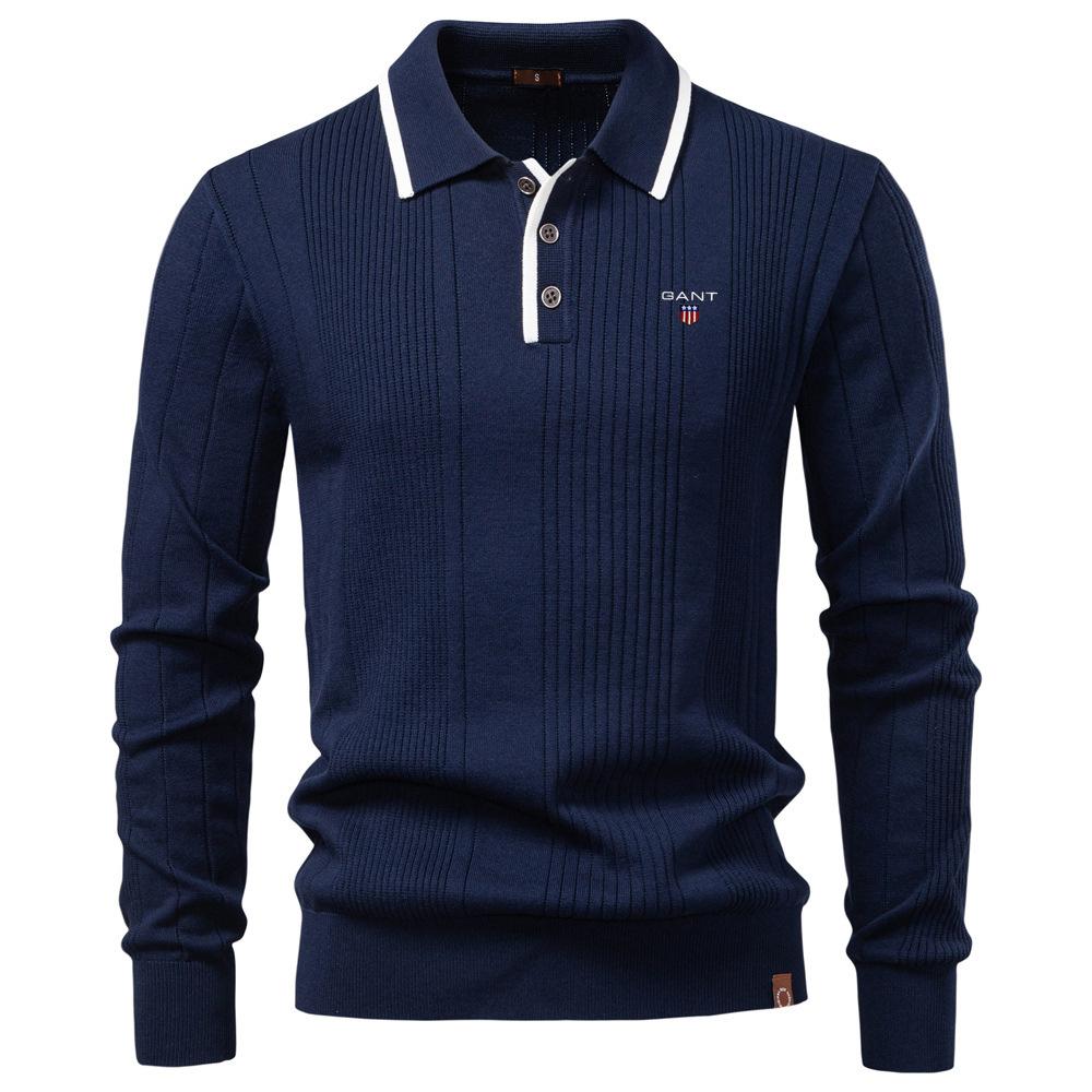 Gant 2025 Autumn and Winter Embroidery New European Size Lapel Men's Sweater Polo Half Zipper High-quality Knitted Sweater Men's Clothing
