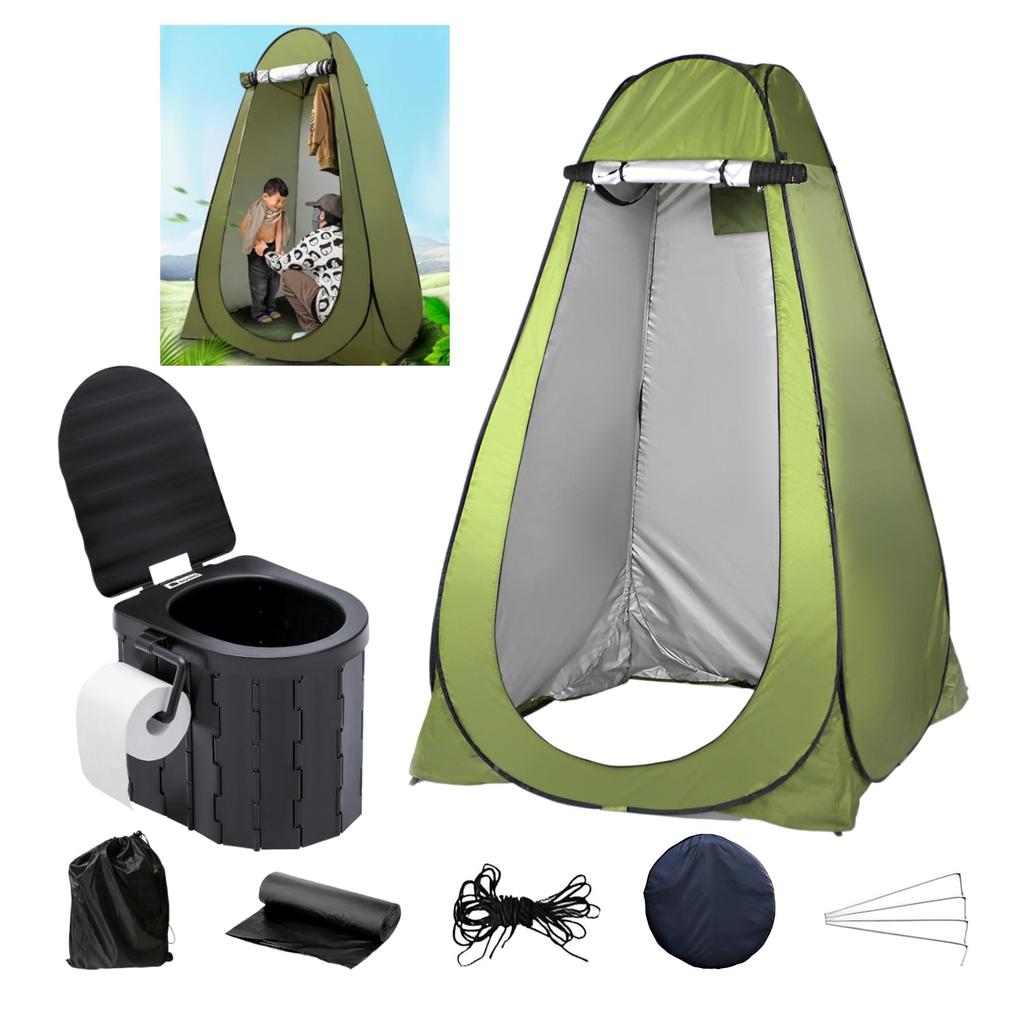 Heizi Toilet Simple Toilet Portable Folding Toilet Waterproof Tent, Set, Camping, Toilet, Tent, (Green)
