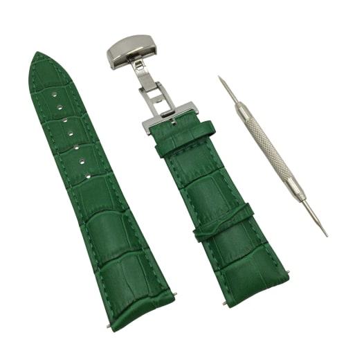 

Ремешок для часов из натуральной кожи с D-образной пряжкой, двухсторонний ремешок с тиснением под крокодила, включает инструмент для снятия шпилек (20, Зеленый, 24 мм)