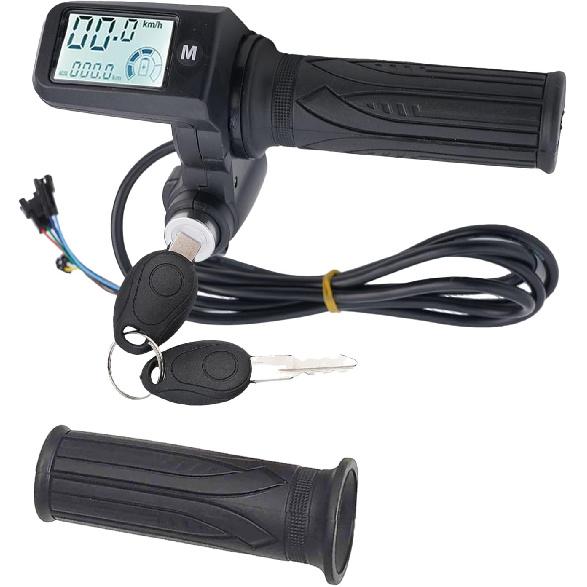 Full Twist Throttle, 8 Pin EBike Throttle 36V/48/60V Universal with 3 Speed Adjustment, LCD Speed Display, Key Switch, Electric Scooter Twist Grip